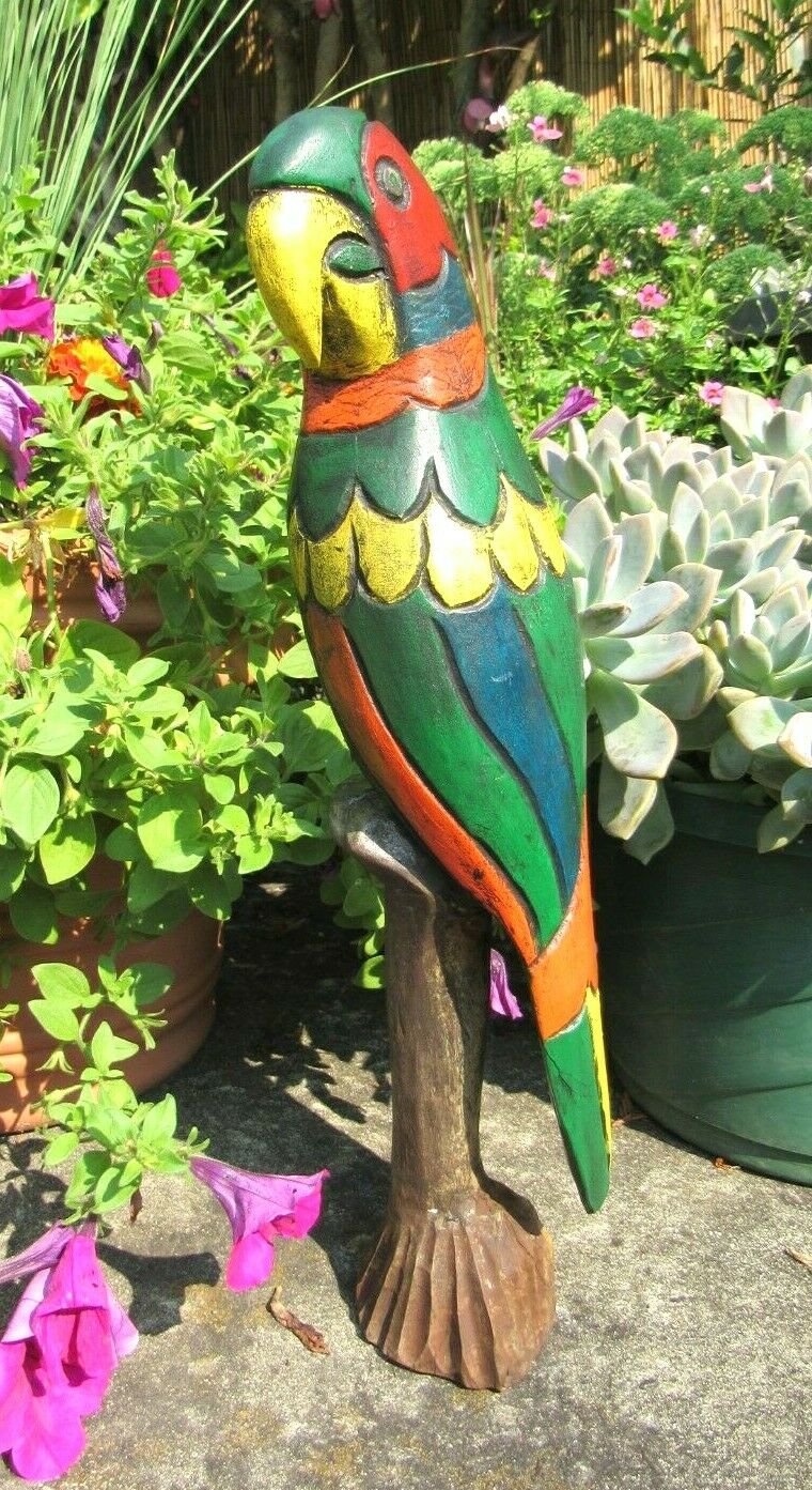 Vtg Carved Wood Parrot Hand Painted Figure Tiki Bar Tropical Rain Forest Bird