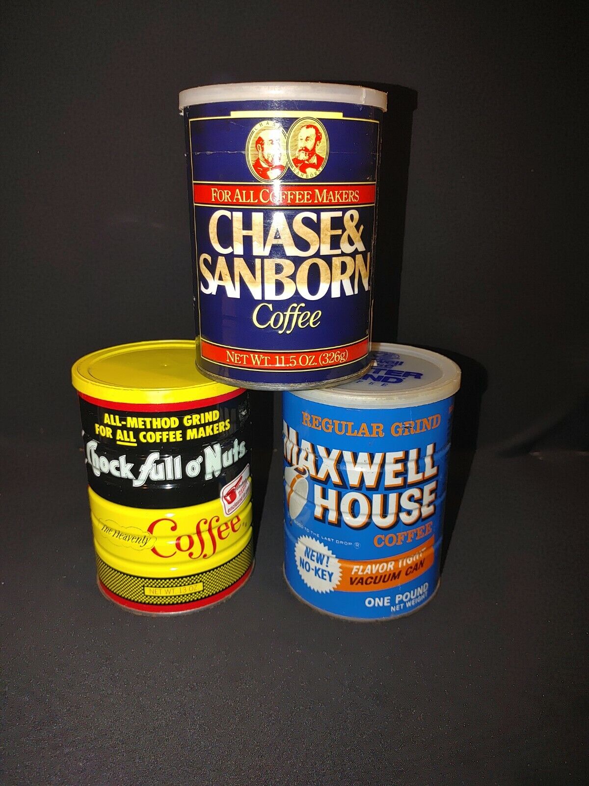 3 Vintage Empty Maxwell House, Chock Full O' Nuts, Chase & Sanborn Coffee Can