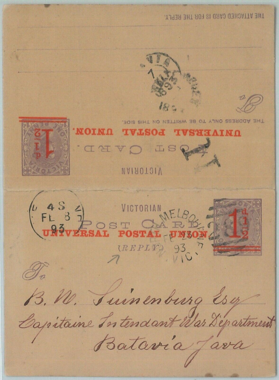 74112 - Postal History - Australia Victoria - Double Stationery Card - Hg # 13