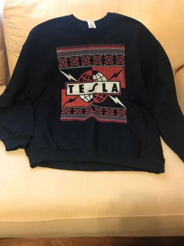 Band Tesla Logo Snowflake Christmas Sweatshirt - Black - 2xl New