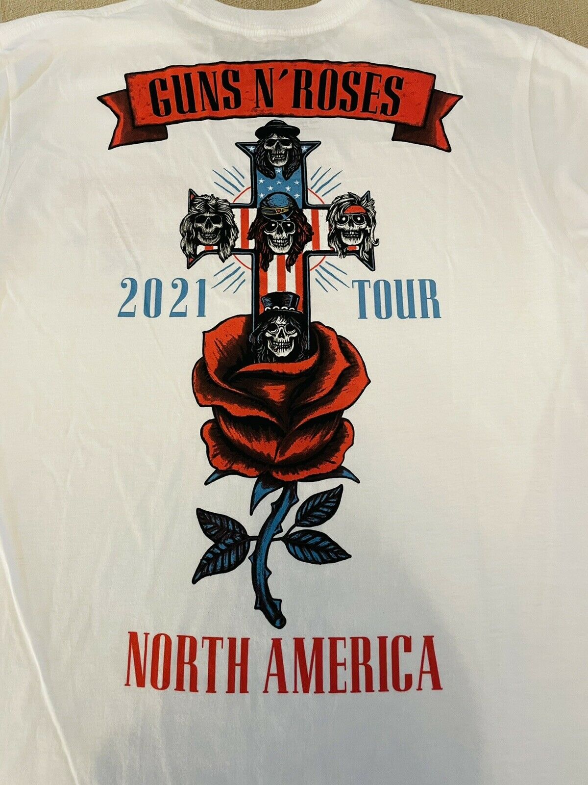 Guns N Roses 2021 Tour Shirt White Las Vegas 8/28/21 Official Merchandise 🔥 🔥