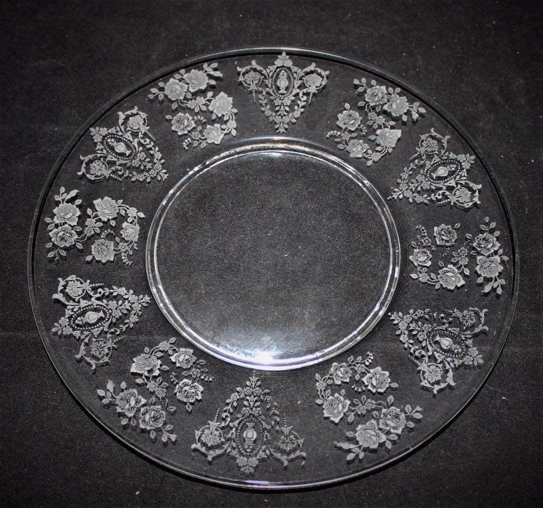 Tiffin Franciscan, Cherokee Rose, Etched Urn, Smooth Luncheon, 8 1/4"