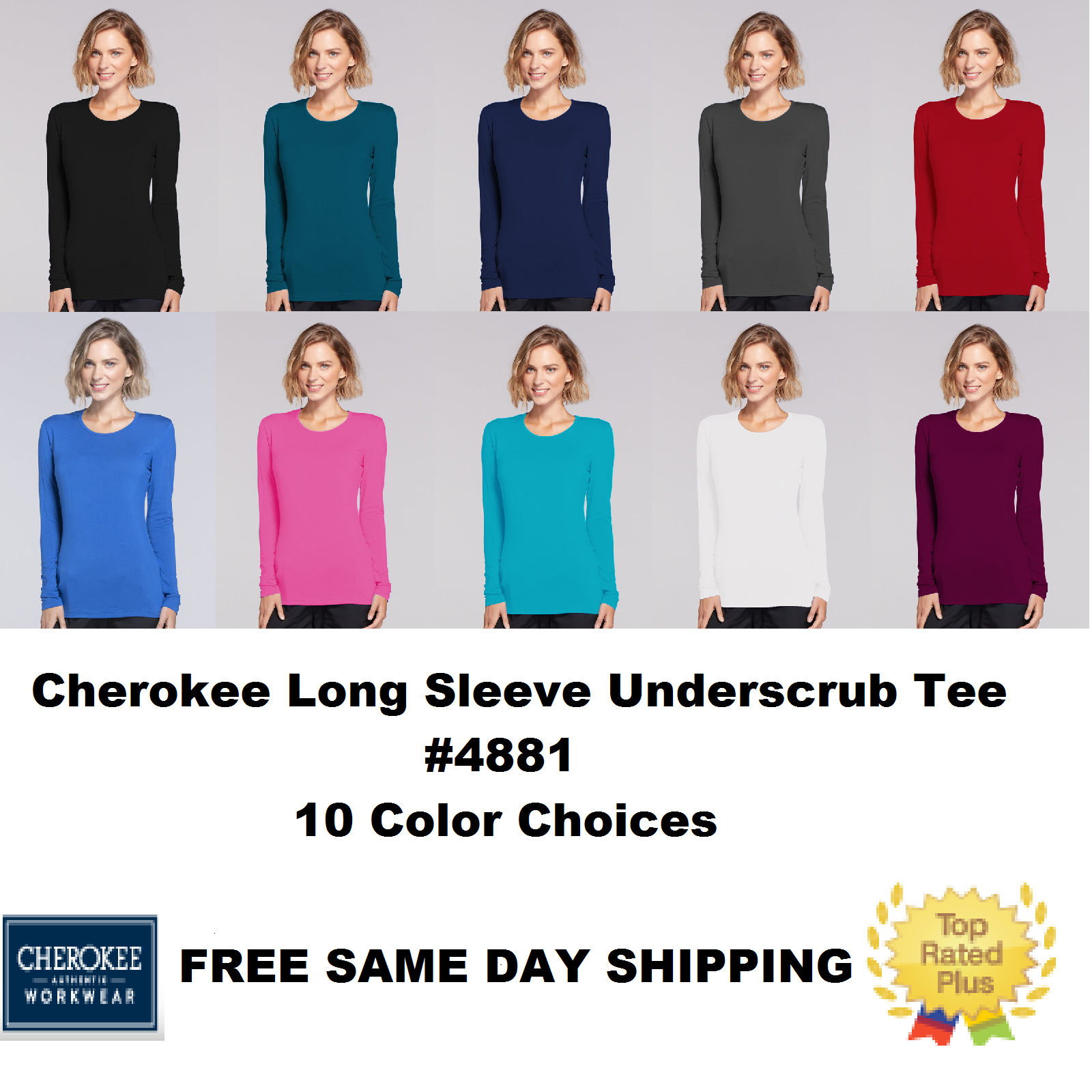 Cherokee Long Sleeve Underscrub Knit Tee Top Shirt 4881 ~same Day~free Ship~new~