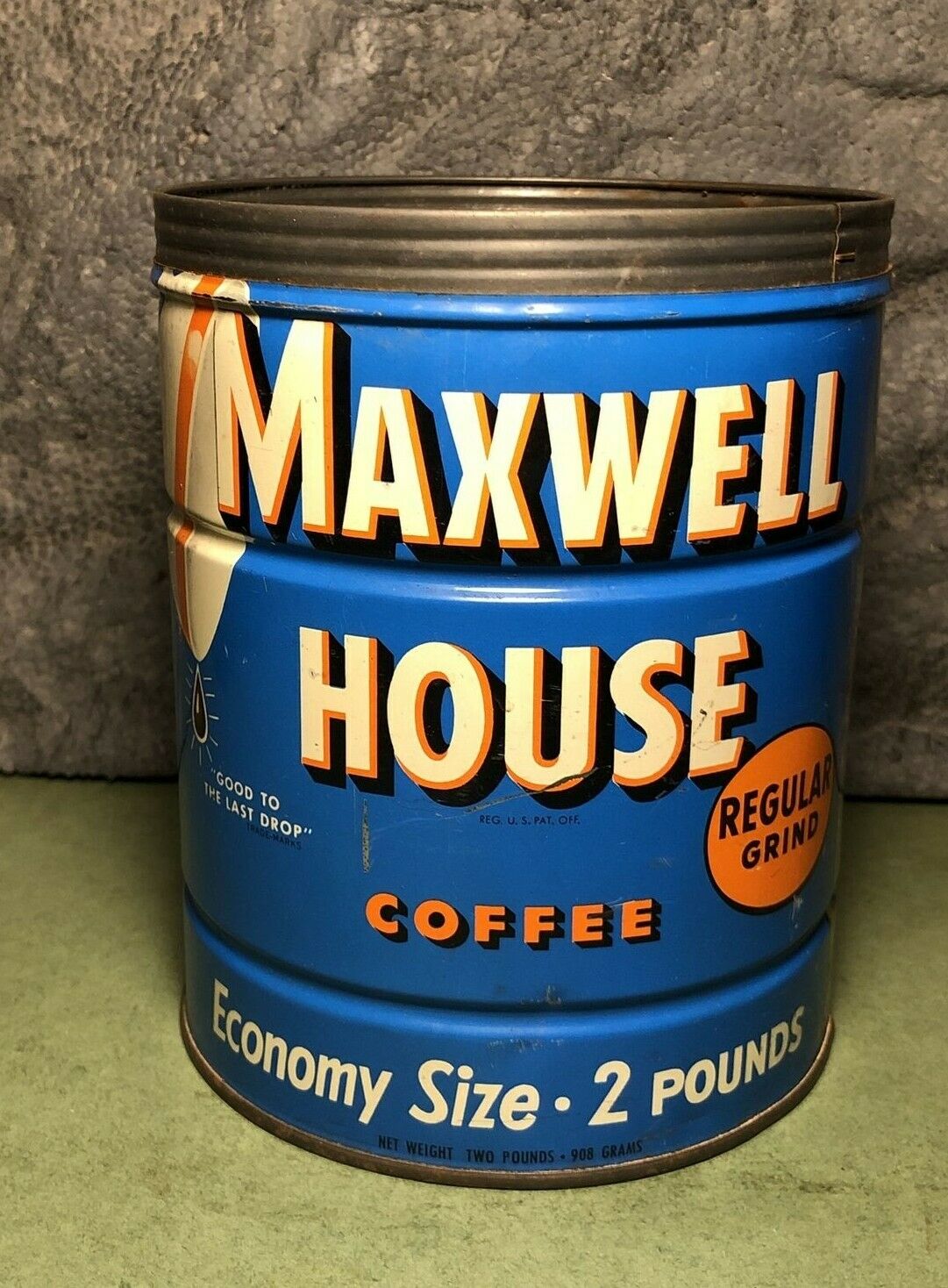 Vtg Maxwell House | Coffee Can | 2 Lb | Lt Blue | Regular Grind | No Lid | Empty