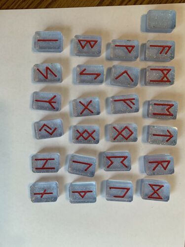 Blue Aqua Crystal Clear Hand Crafted, Elder Futhark Runes.meaning Sheet Included