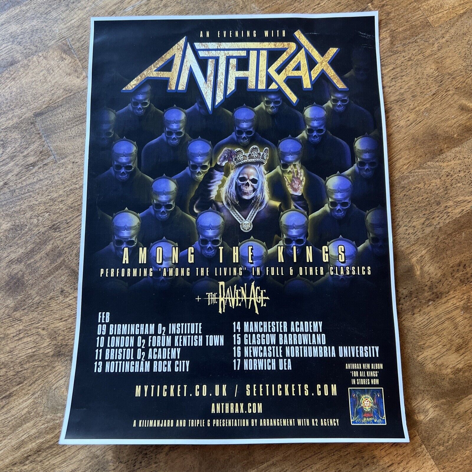 Anthrax 15 1/2 X 11 Inch Rare / Among The Kings / Uk Tour Poster