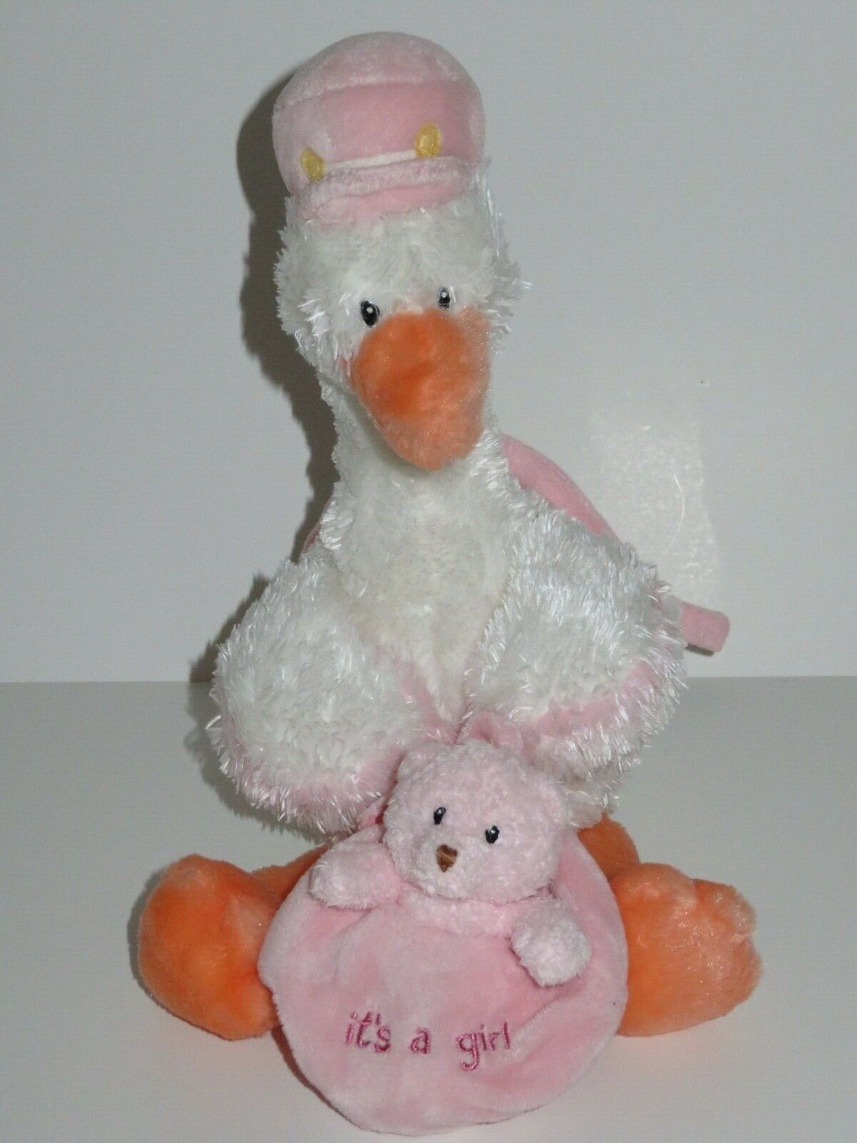Baby Gund It's A Girl Pullstring Stork Musical 58671 Baby Crib Pull Toy Pink 14"