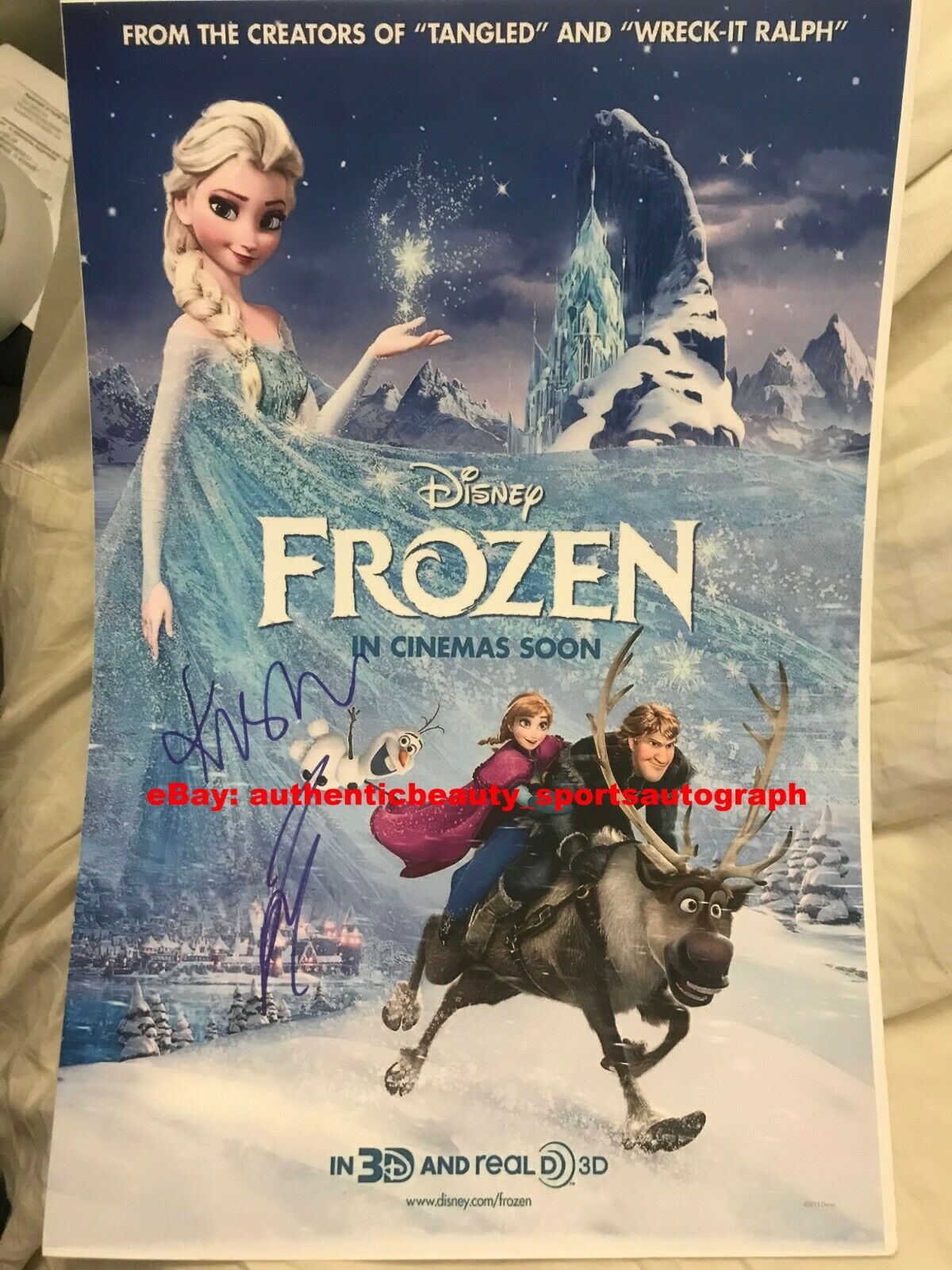Frozen Disney Kristen Bell Idina Menzel Josh Gad Anna Elsa Signed 12x18 Reprint