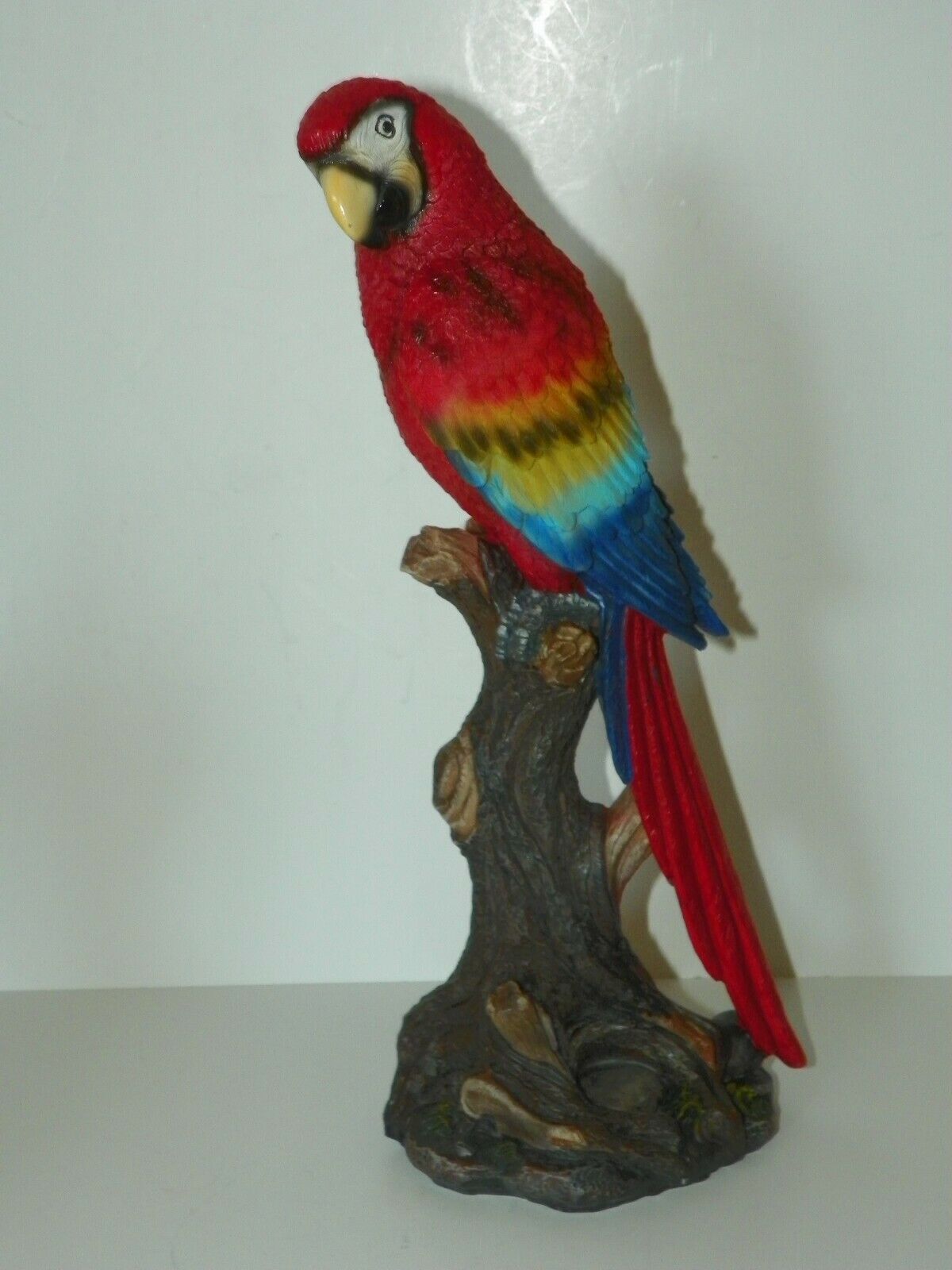 Lifelike Colorful Resin Parrot Figure On Branch 14" Tall Statue