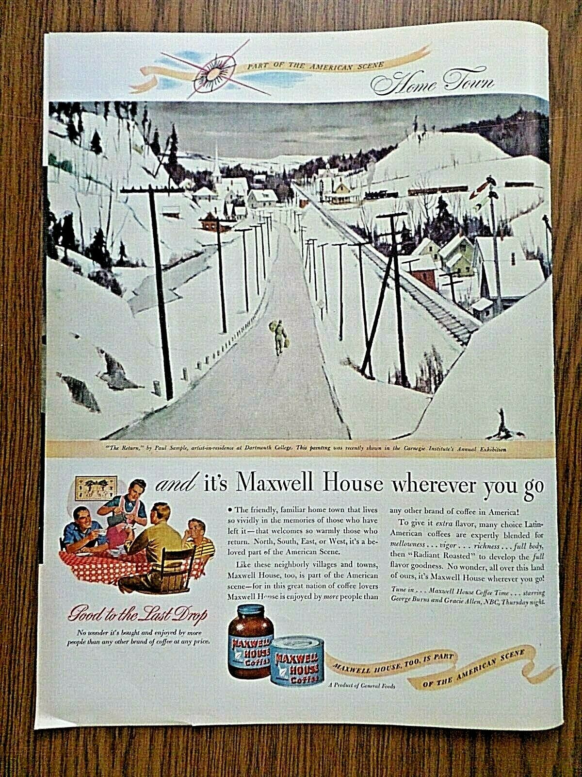 1947 Maxwell House Coffee Ad The Return By Paul Sample "home Town"