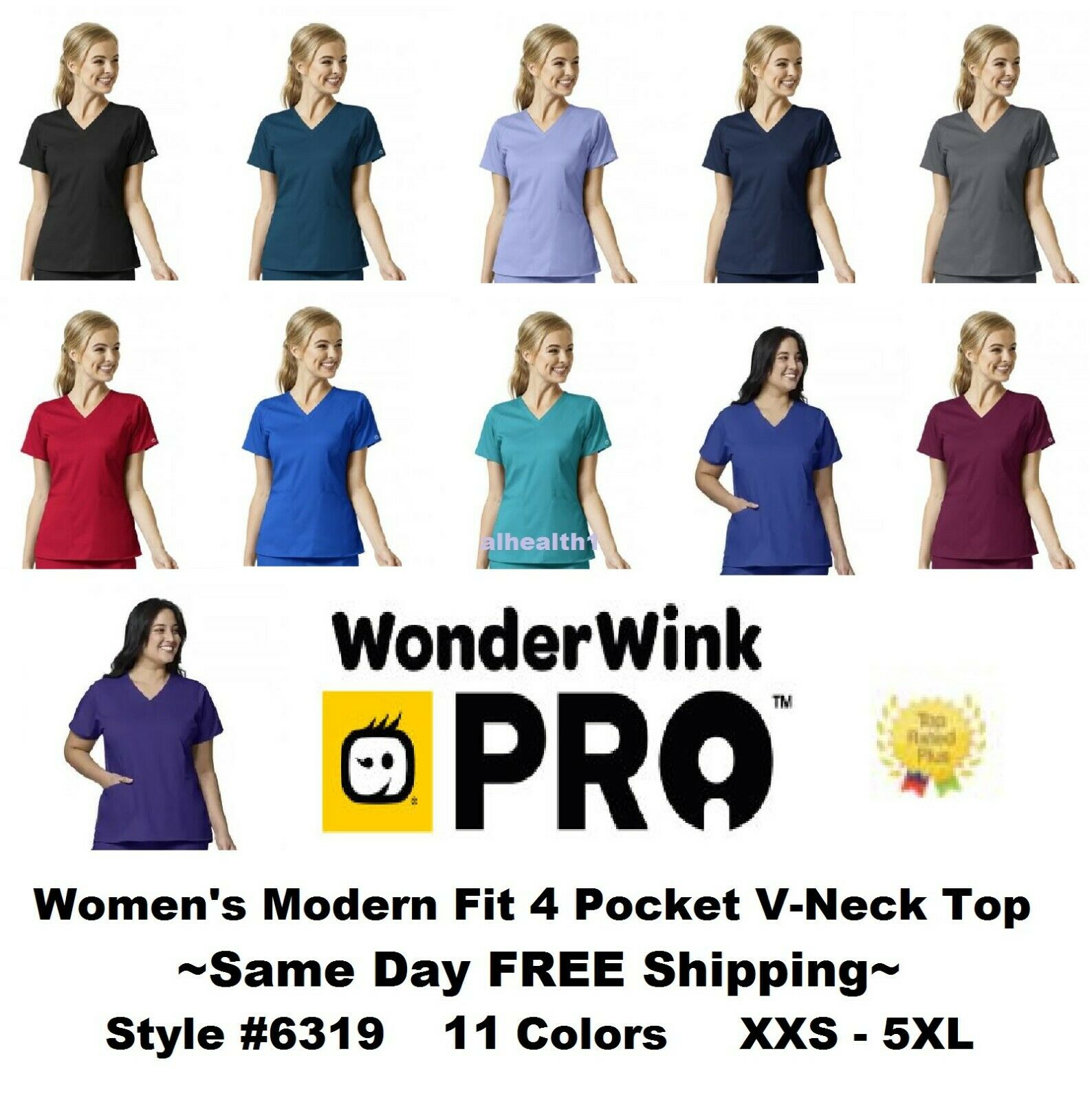 Wink Wonderwink Pro Scrub Nurse Top 6319 4 Pocket V-neck Xxs To 5xl  ~new~