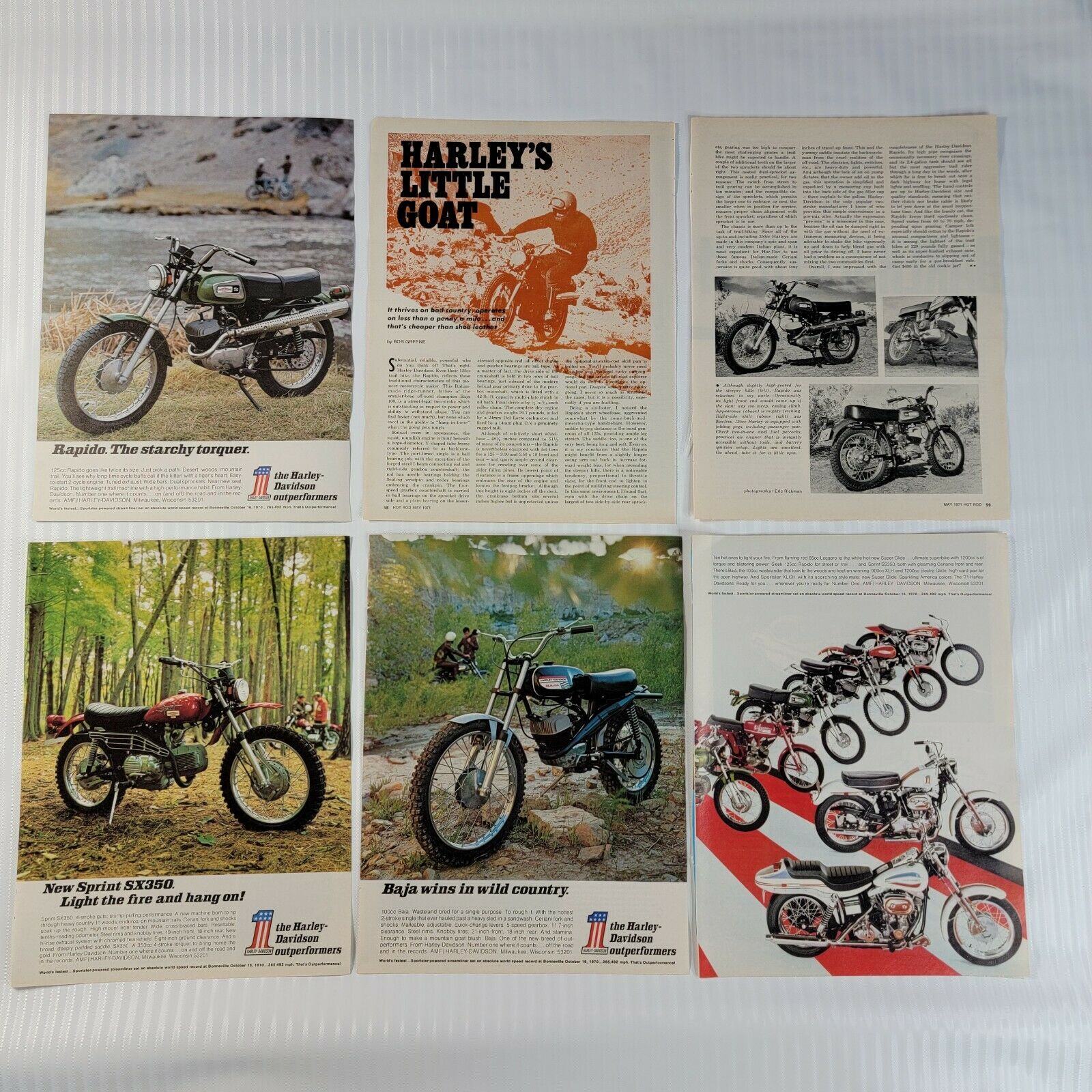 1971 Motorcycle Advertising Lot Harley-davidson 125 Rapido W/article Sx350 Baha