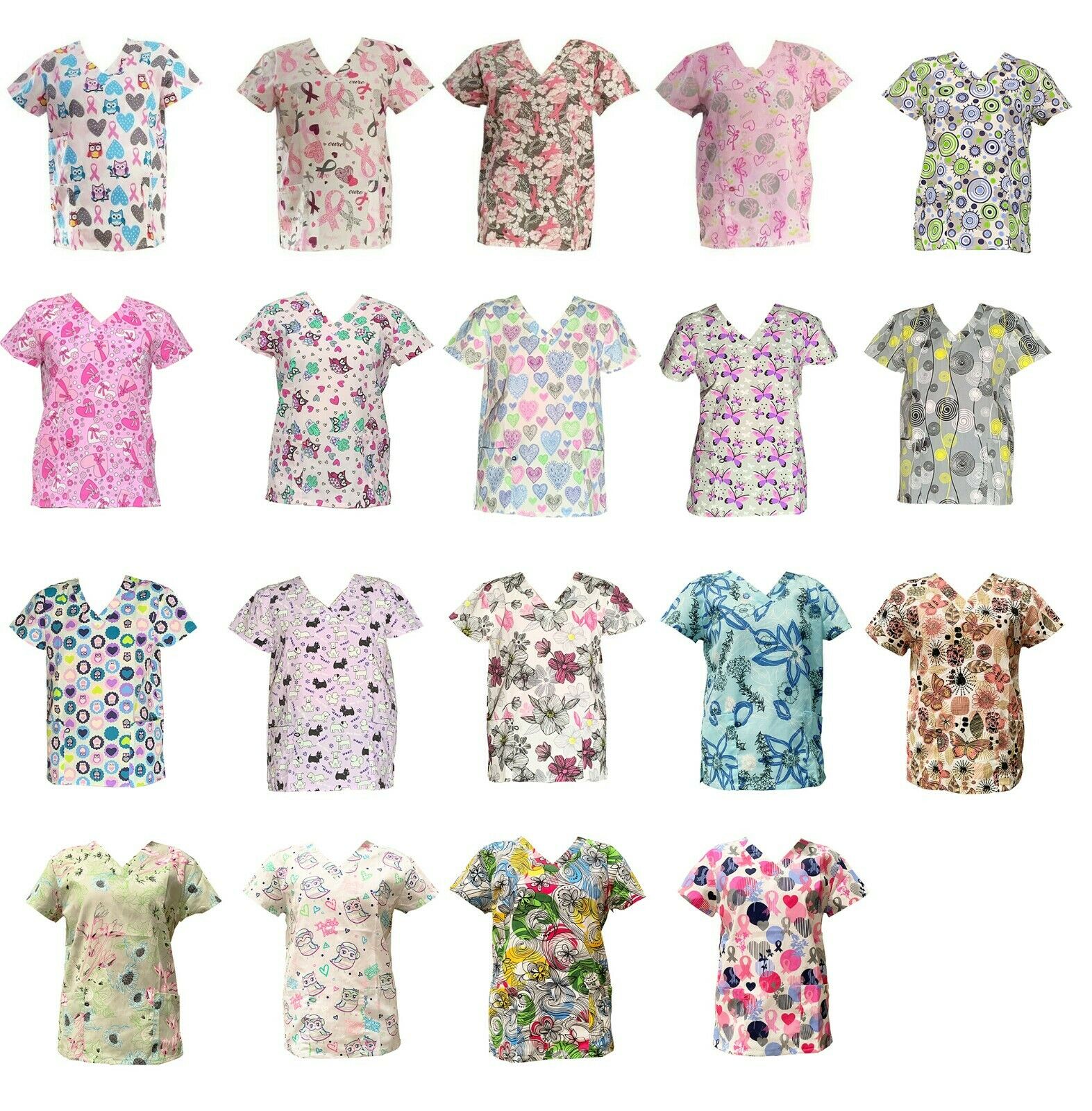 Zikit Women's Fashion Medical Nursing Scrub Printed Tops Xs-3xl