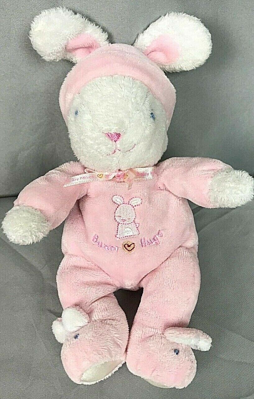 Carters Child Of Mine Pink White Bunny Hugs Rabbit Plush Stuffed Animal Rattle