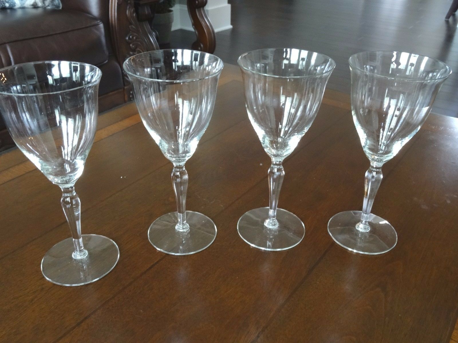 Set Of (4)tiffin Franciscan Stem #2823 Wine Water Goblets Plain Bowl Crystal