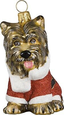 Yorkshire Terrier Yorkie Santa Paws Dog Polish Glass Christmas Tree Ornament New