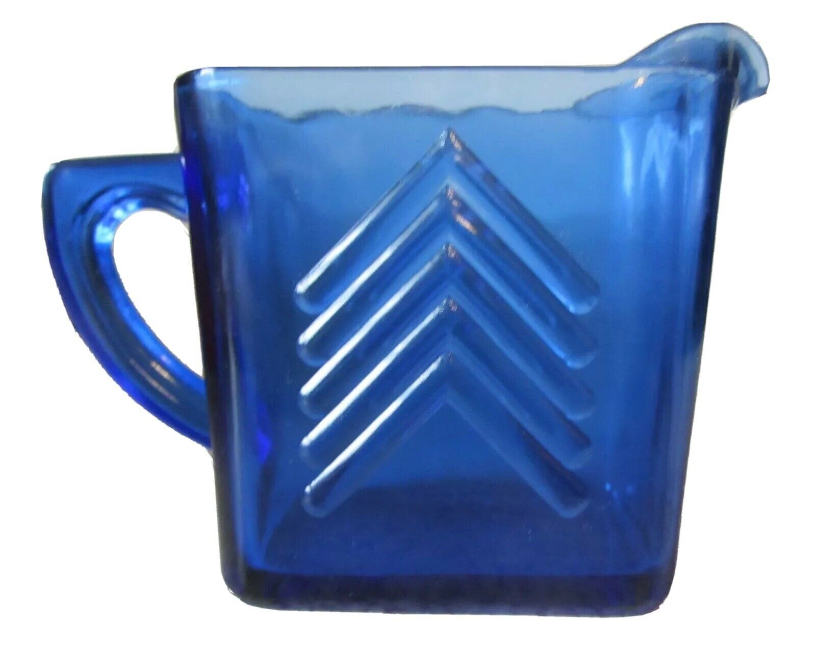 "chevron" Pattern Cobalt Blue Depression Glass 4 1/8" Tall Milk Pitcher