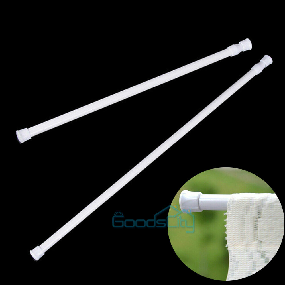 2pcs White Spring Heavy Duty Tension Curtain Rods Adjustable Width All Sizes