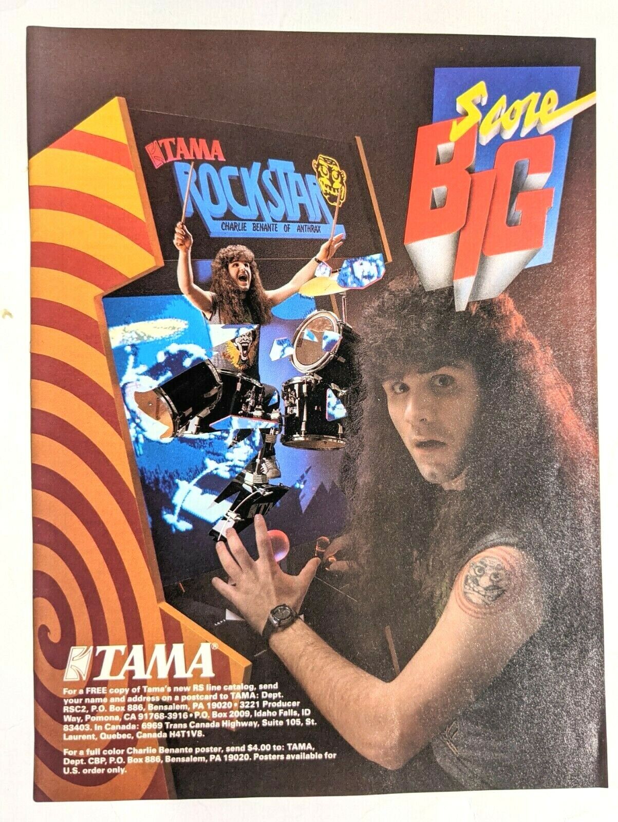 Anthrax / Charlie Benante / 1980's Tama Rockstar Drums Magazine Print Ad