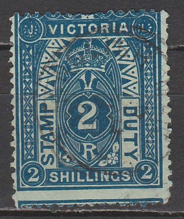 Victoria 1884 Stamp Duty Crown Vr 2/- Perf 12 Postally Used