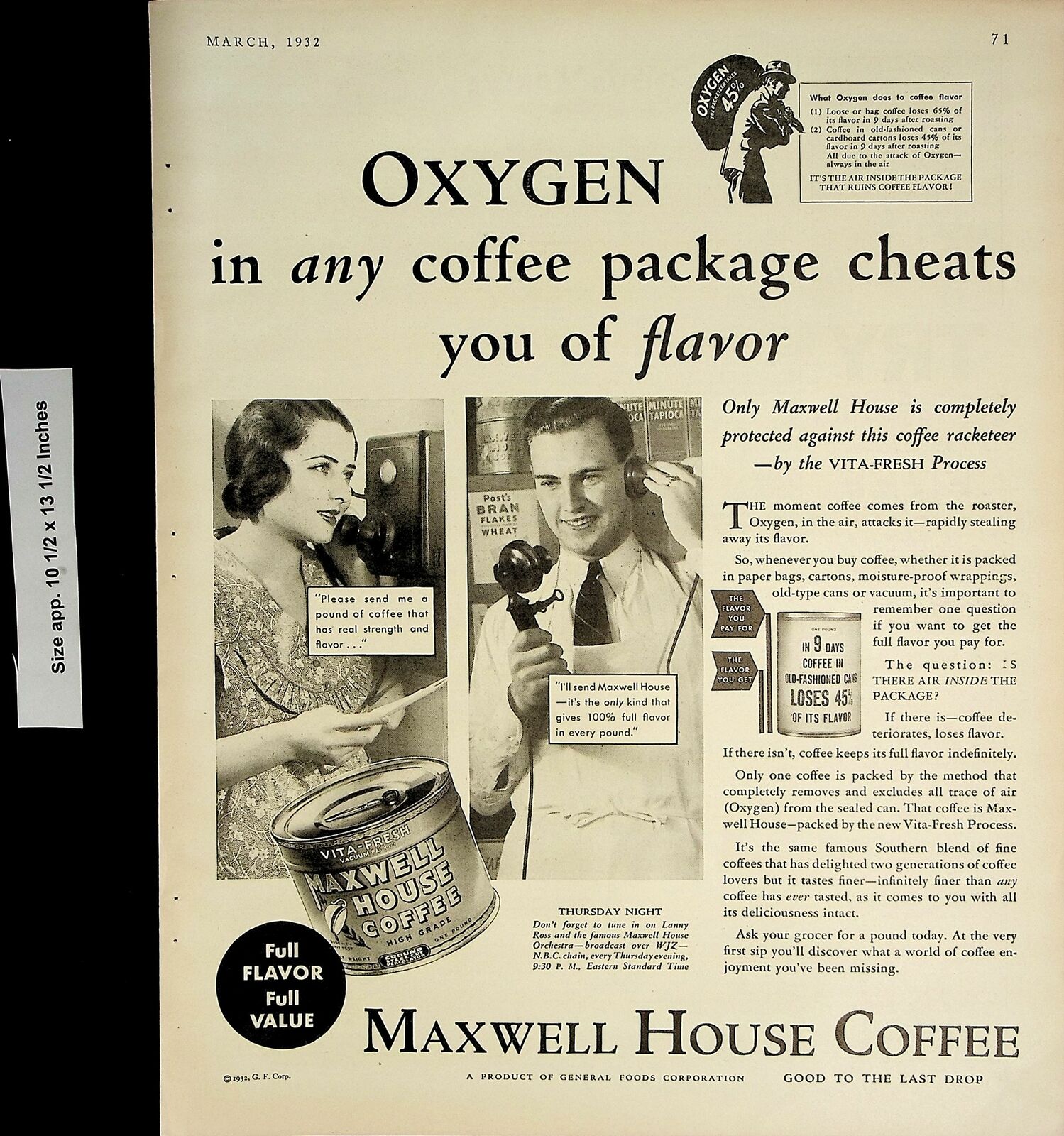 1932 Maxwell House Coffee Vita Fresh Process Vintage Print Ad 4713