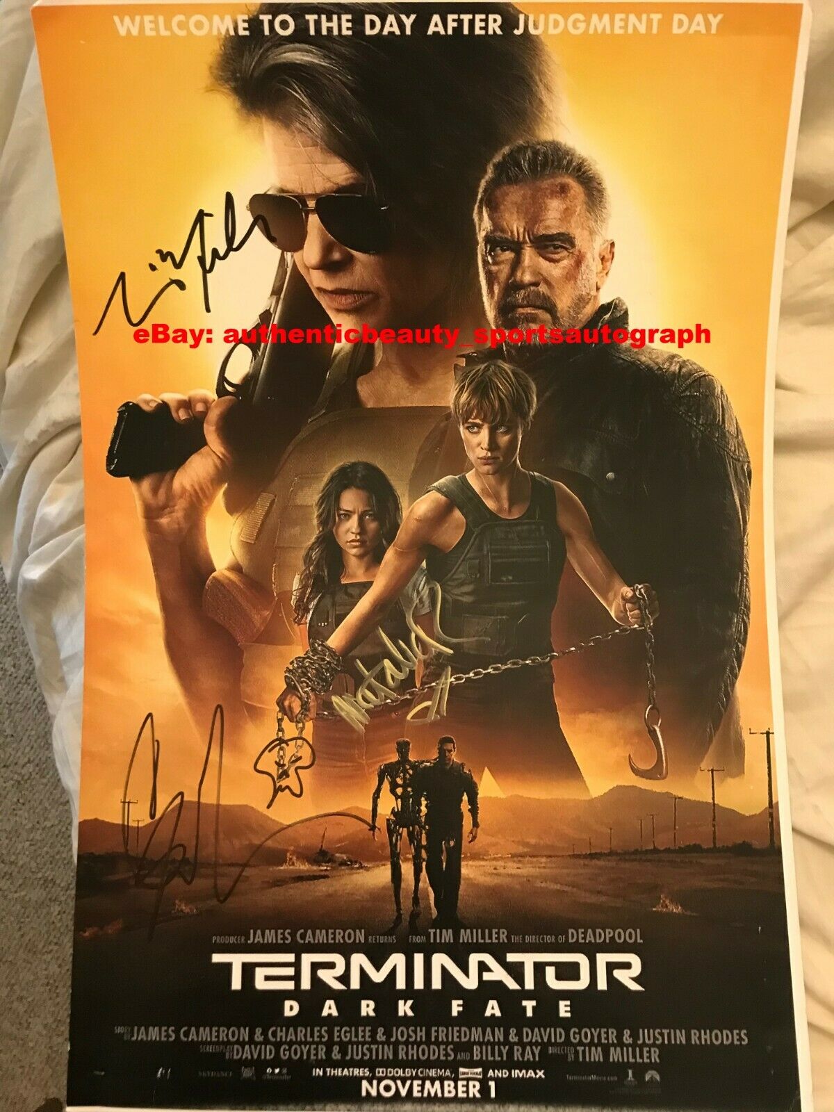 Terminator Dark Fate Schwarzenegger Linda Miller Reyes Luna Signed 12x18 Reprint