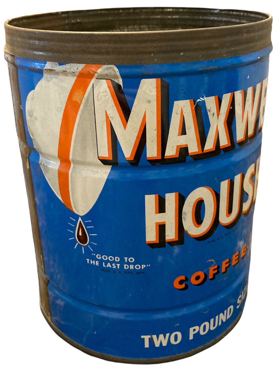 Vintage Maxwell House Coffee Can 2 Lb Light Blue Regular Grind 6” High X 5” Cir