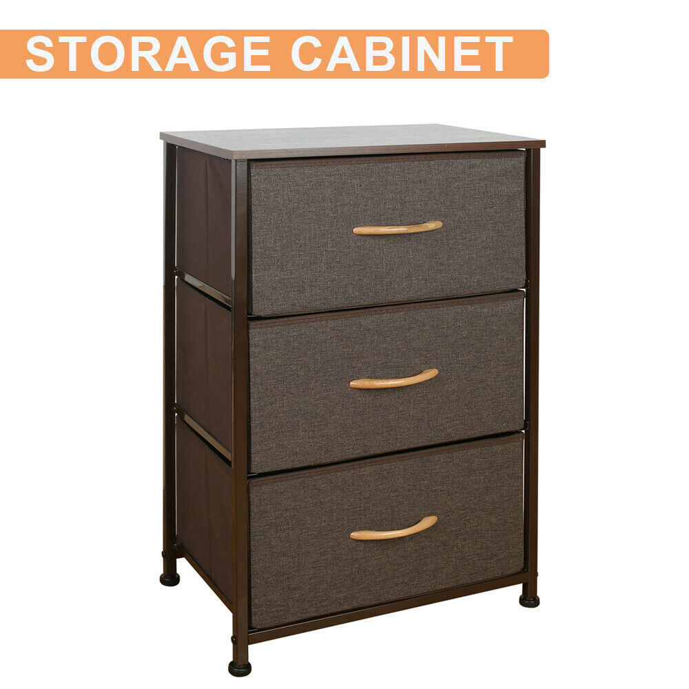 Bedroom Storage Dresser Tower Shelf Organizer Bins Cabinet W/ 3 Fabric Drawers