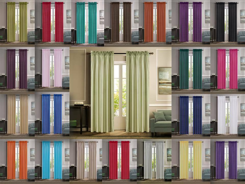 2pc Luxury Solid Faux Silk Window Curtain Treatment Set Rod Pocket Panels (mr2)