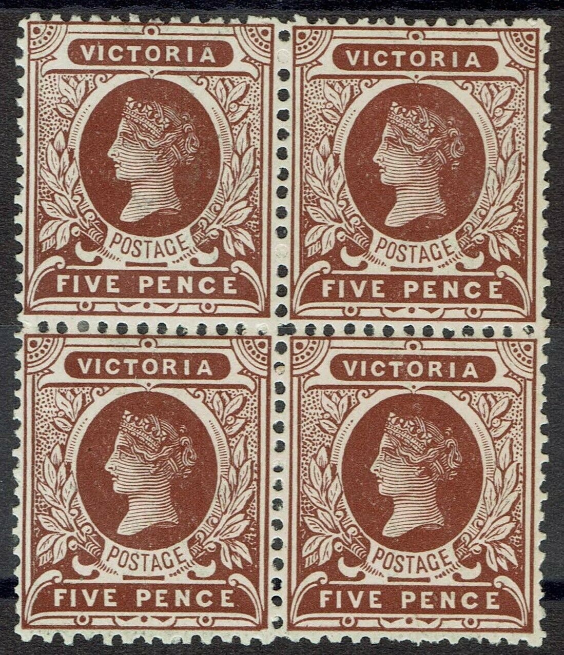 Victoria 1901 Qv Postage 5d Block Wmk V/crown Perf 12.5