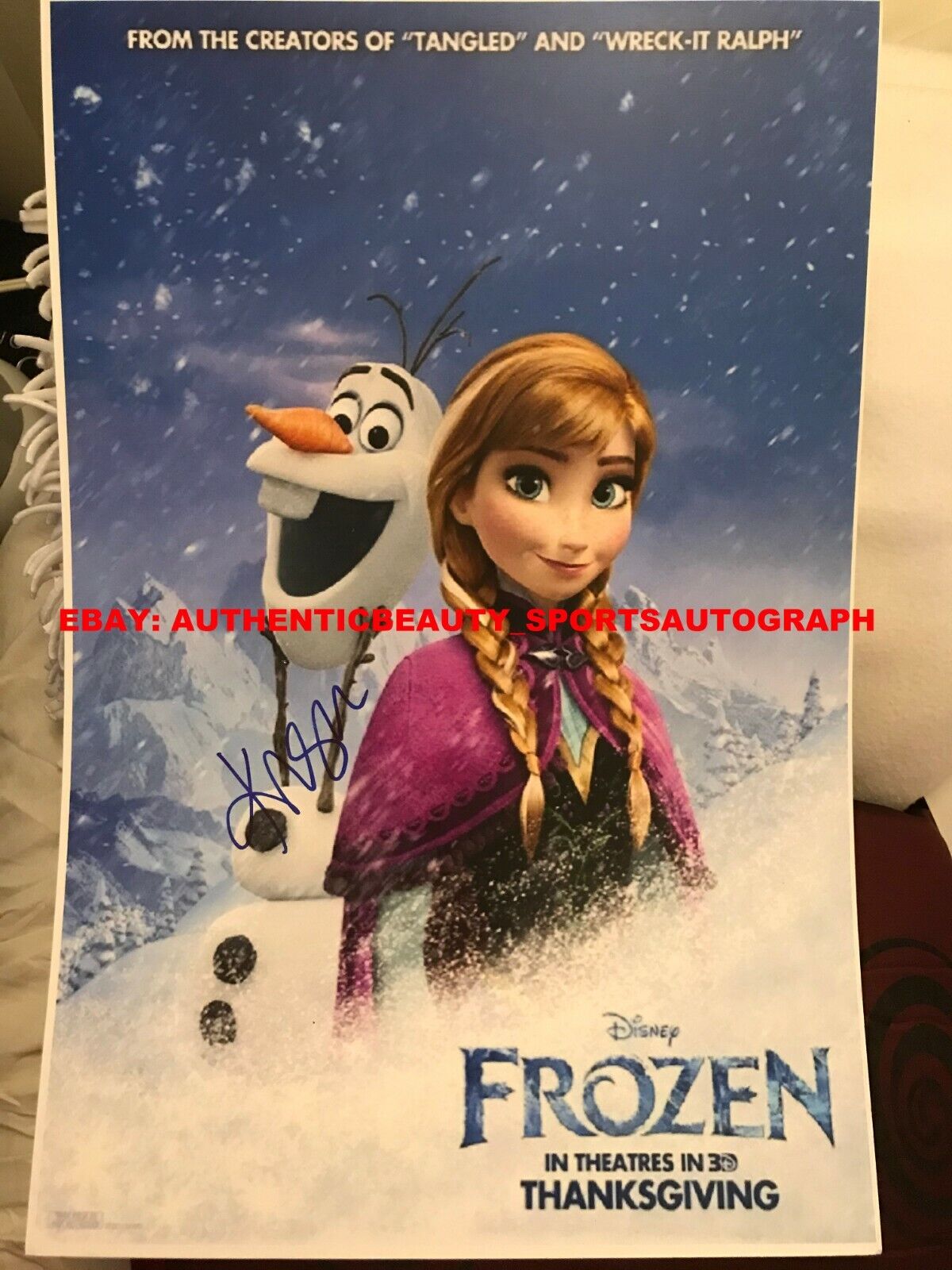 Frozen Film Disney Movie Signed Kristen Bell Princess Anna & Olaf 12x18 Reprint
