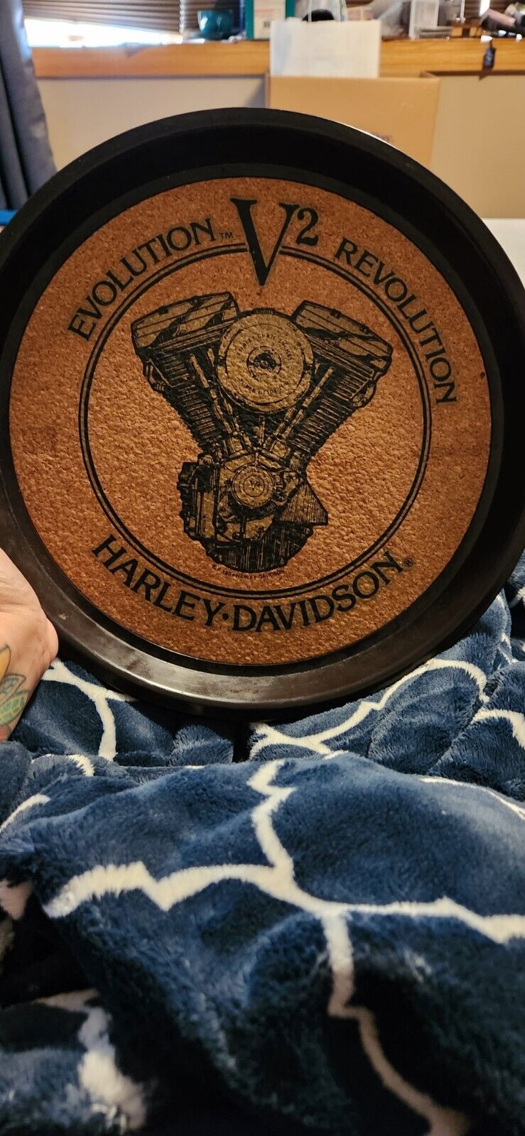 Harley-davidson 13 1/2” Round Serving Beer Tray Good Condition!