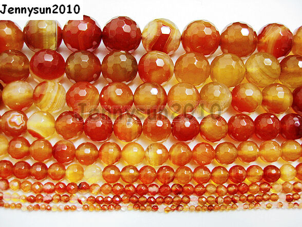 Natural Carnelian Gemstone Faceted Round Beads 15.5'' 3mm 4mm 6mm 8mm 10mm 12mm
