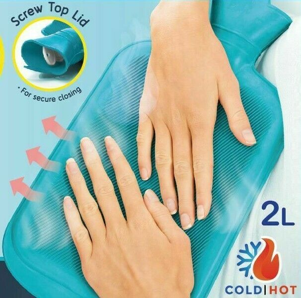 2 Liter Hot Water Bottle Rubber Bag Warm Relaxing Heat Cold Therapy, 12 X 8 Inch