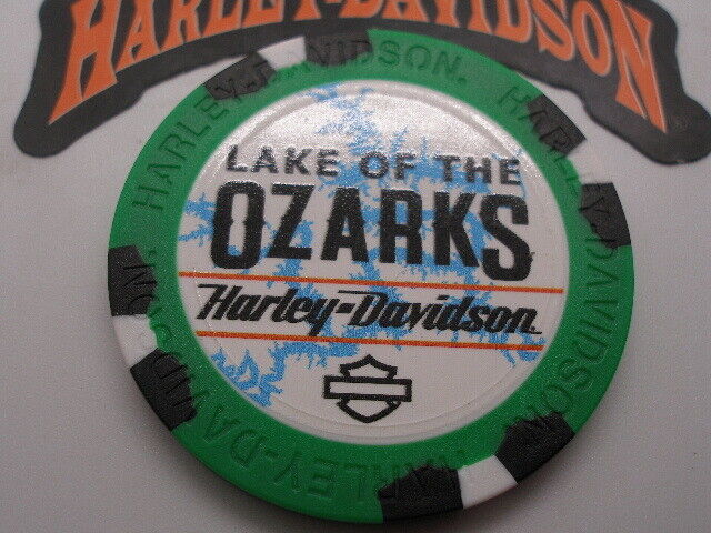 Green Black & White  Poker Chip Lake Of The Ozarks Harley Davidson, Osage, Mo