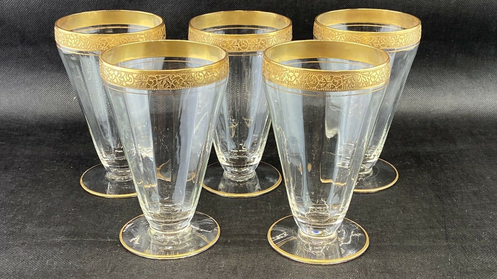Set Of 5 Vintage Tiffin-franciscan Rambler Rose Gold Rim Crystal Glasses
