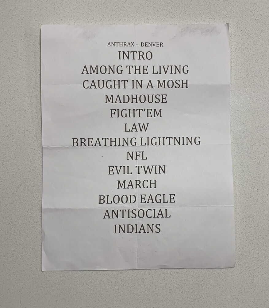 Anthrax Show Official Tour Issues Stage Used Set List Denver