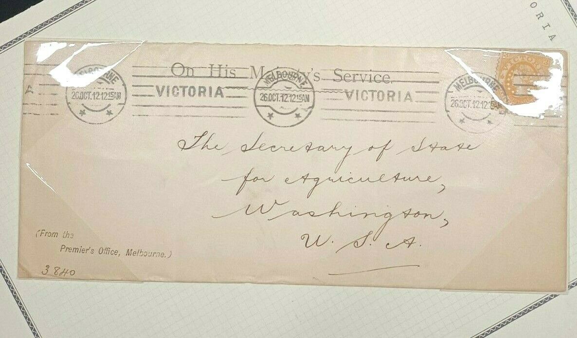 Victoria Australia Cover Stamp To U.s. Secretary Of State For Agriculture