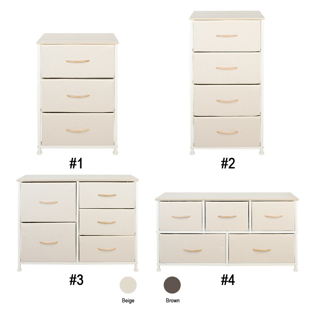 Fabric Dresser Chest 3/4/5 Drawers Furniture Bedroom Storage Organizer Wood Top