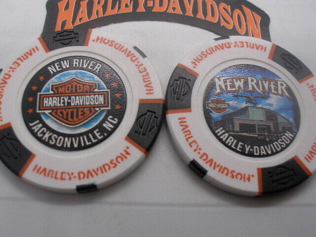 White Black Orange Picture Poker Chip New River Harley Davidson Jacksonville, Nc