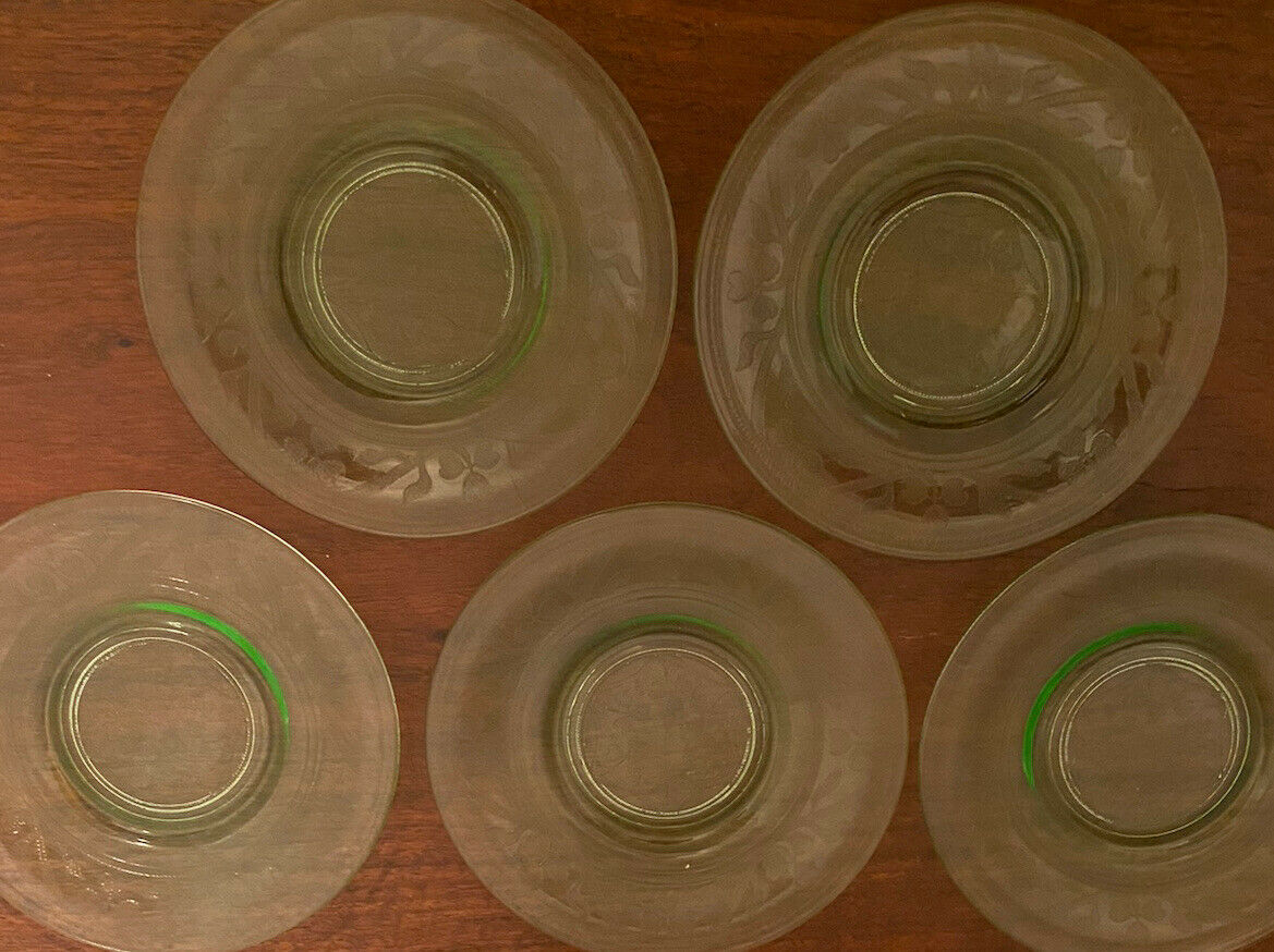 1930’s Hazel-atlas Green Depression Glass Shamrock Saucers Set Of 5
