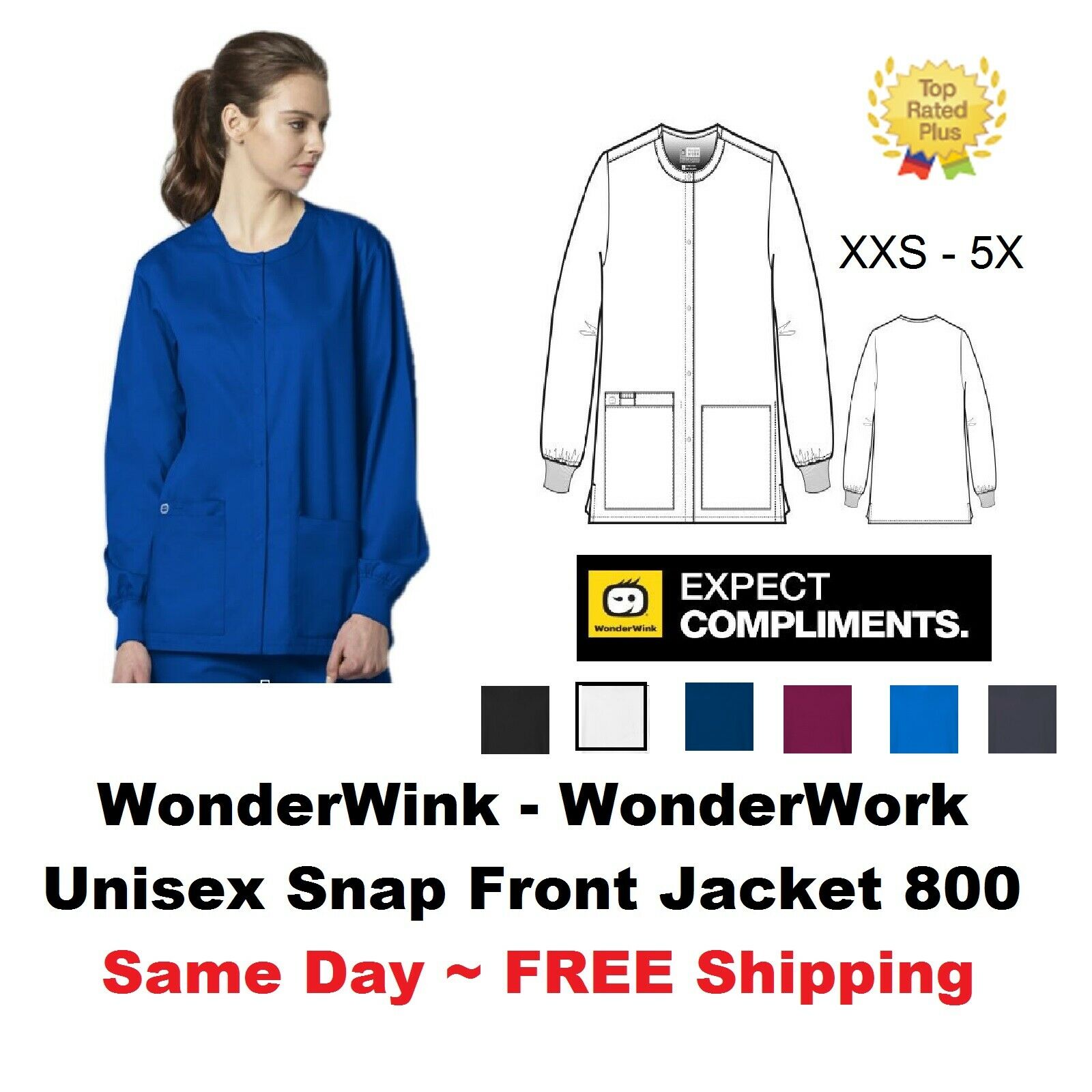 Wink Wonderwink Wonderwork Unisex Snap Front Scrub Jacket  Style 800 ~free Ship