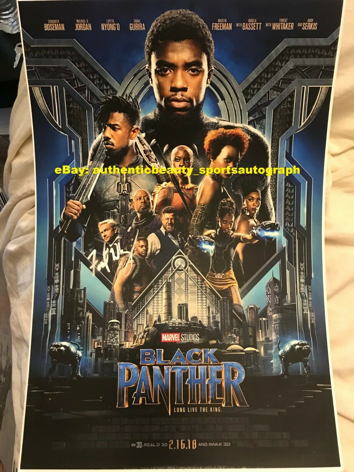 Black Panther Chadwick Boseman Jordan Lupita Danai Whitaker Signed 12x18 Reprint