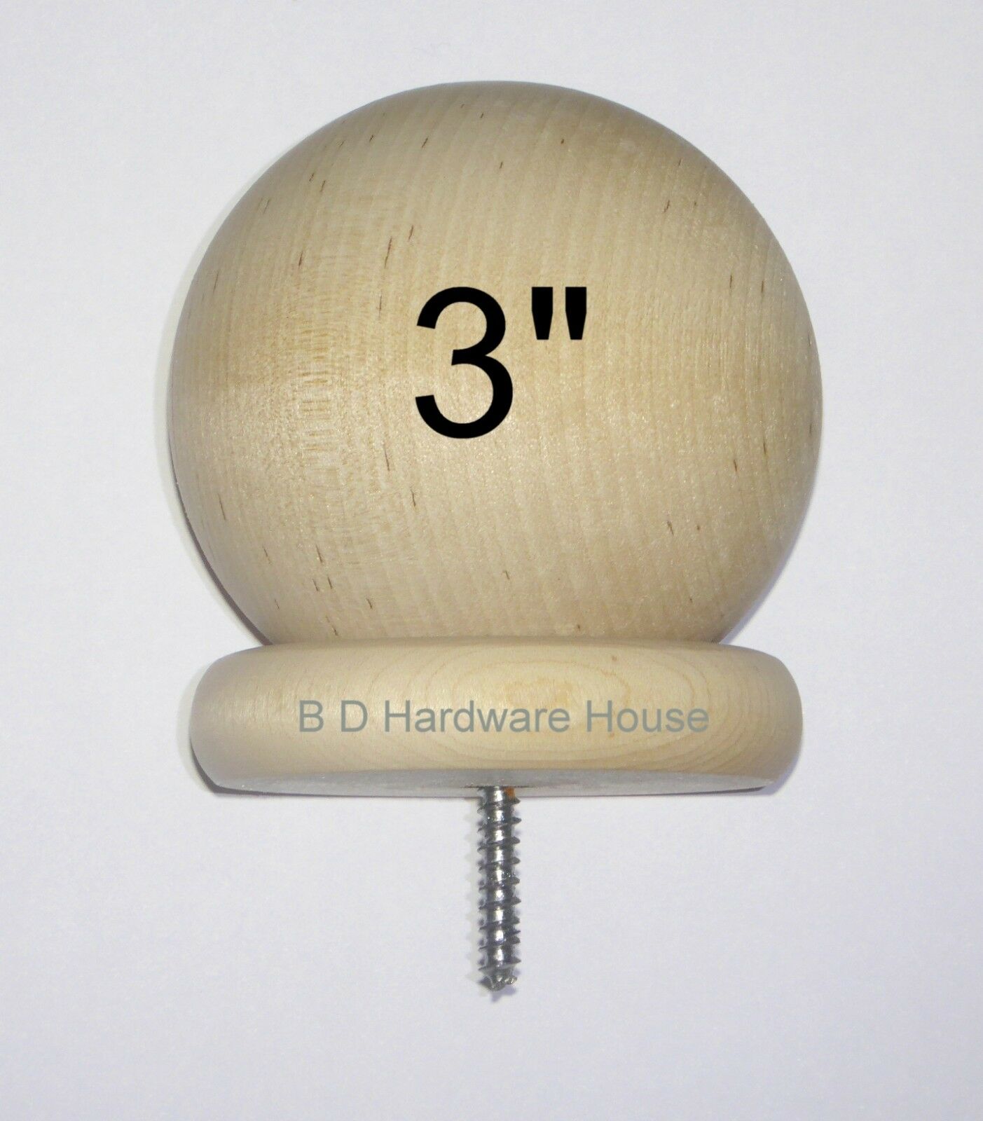 3" - Round Wood Ball Finial For Wood Newel Post Railing Cap, Curtain Rod End