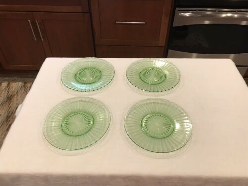 Green Ribbon Pattern Hazel Atlas Depression Glass 8" Plates (luncheon)- Set Of 4