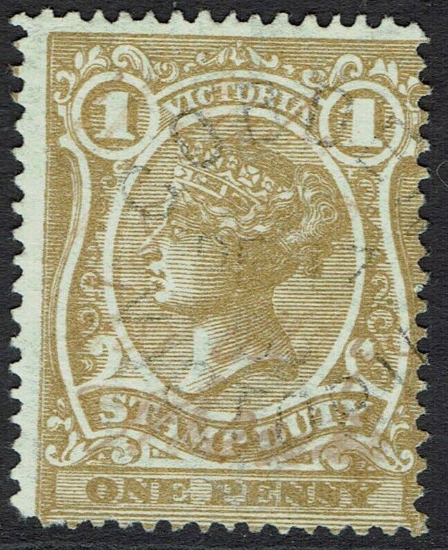 Victoria 1884 Qv Stamp Duty 1d Wmk V/crown Sg W33 Perf 12.5 Used