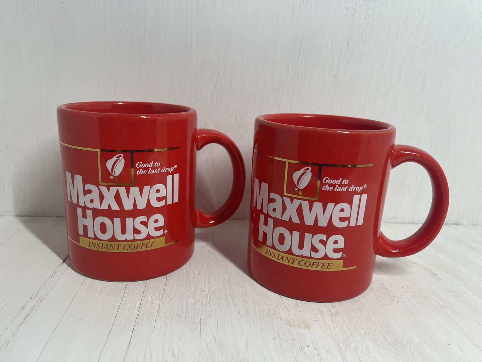 2 Maxwell House Vintage 1980's Instant Coffee Mug Cup Red & Gold Japan