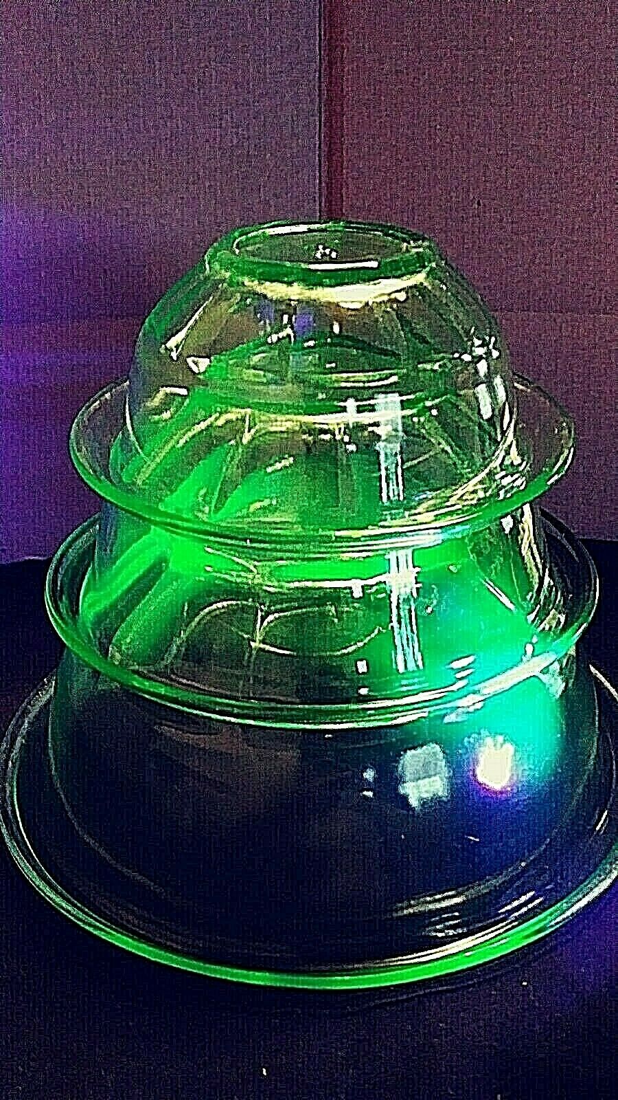 3 Hazel Atlas Green Depression Glass Nesting 5,6&8" Bowls Ribbed Rolled Edge