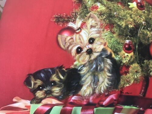 Two Yorkies Hand Painted Christmas Pillow Just Super!